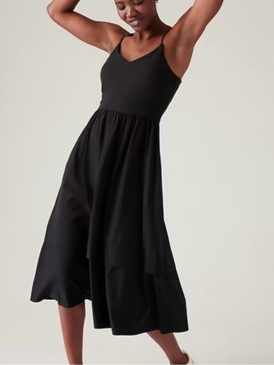 Athleta Dresses & Skirts - Athleta Elation Hybrid Black V-Neck Spaghetti-Strap Midi Dress NWOT